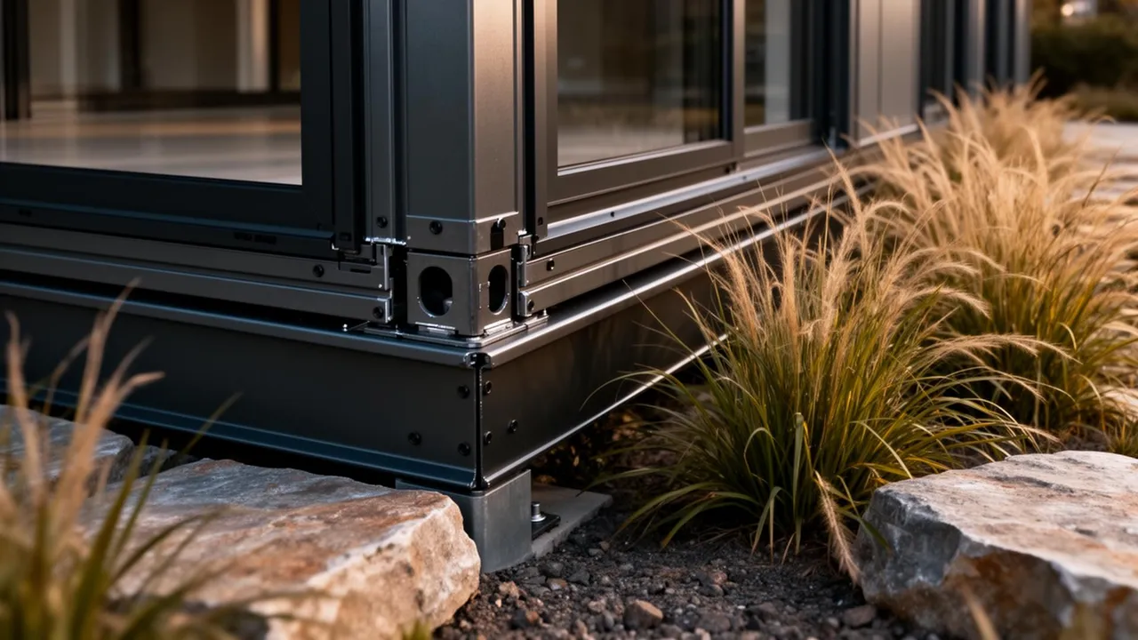 Interior de pavilhão modular de luxo Envok com acabamento impecável, precisão milimétrica em Steel Frame e design minimalista premium