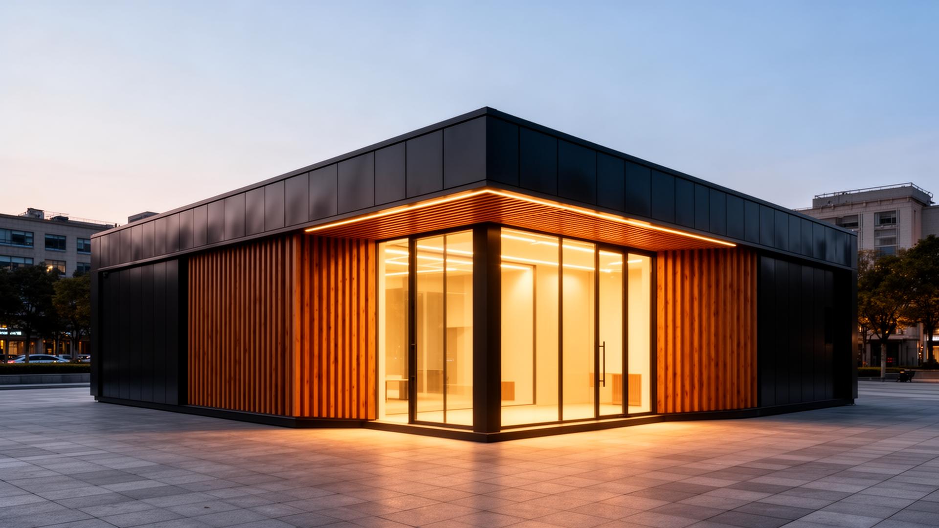 Escritório corporativo modular premium ENVOK Office em Light Steel Framing com fachada de vidro