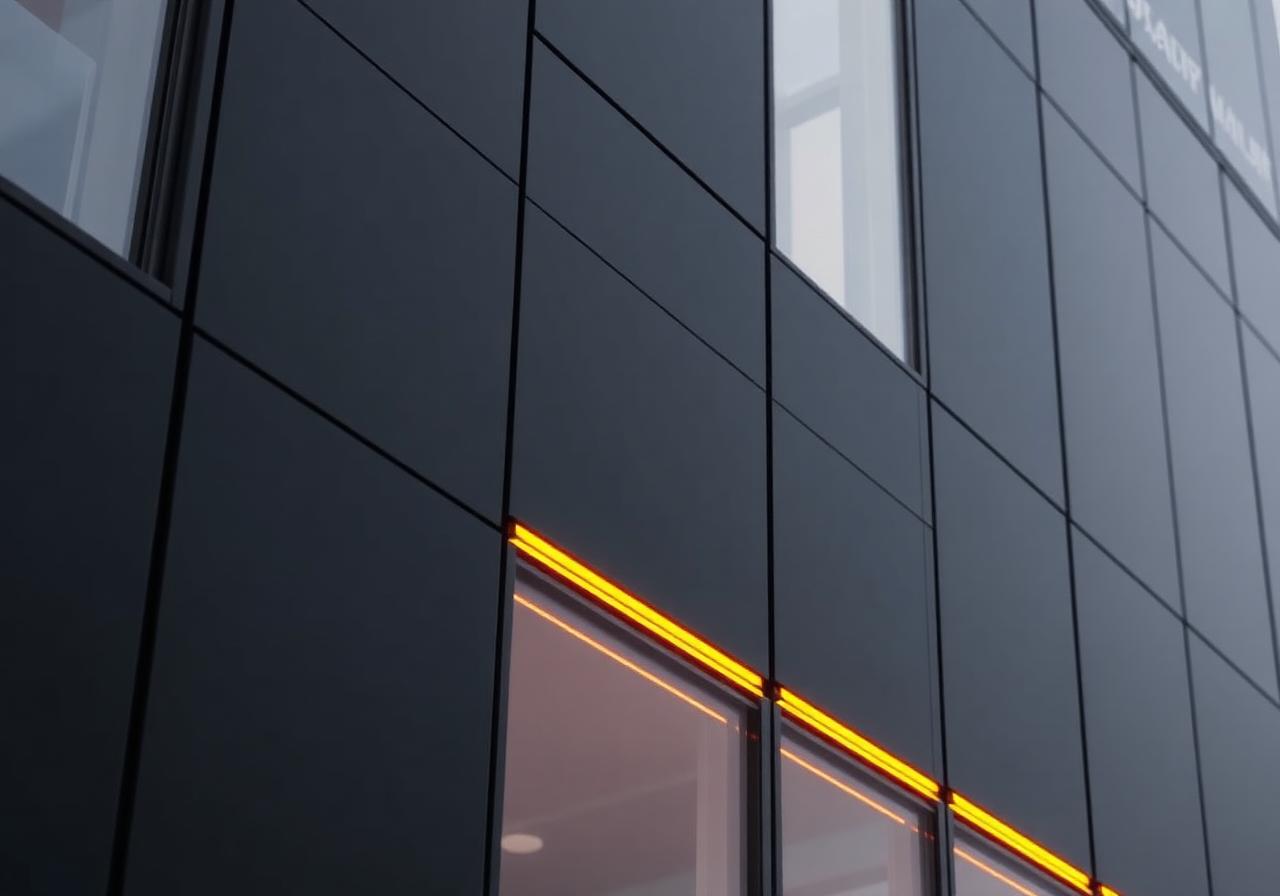 Detalhe arquitetônico de fachada de vidro de loja modular ENVOK